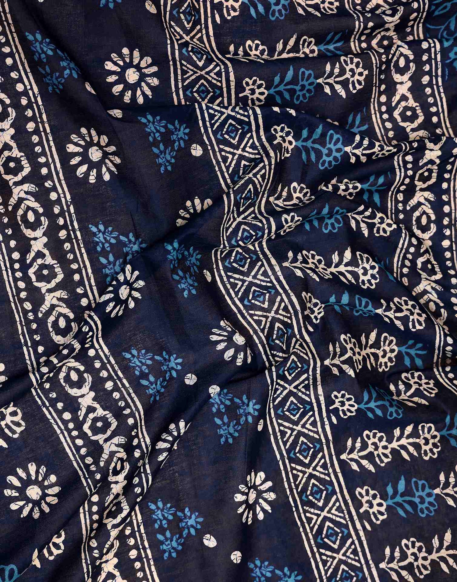 Ready To Wear Dark Navy Blue Cotton Printed Saree