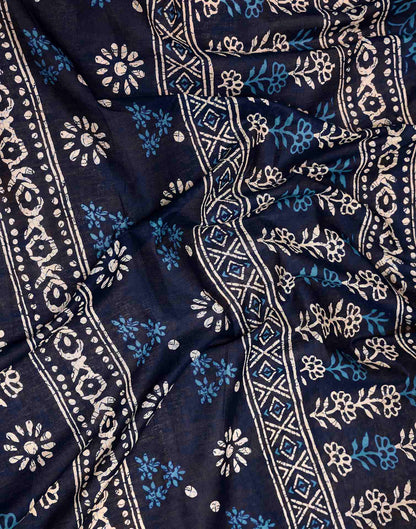 Ready To Wear Dark Navy Blue Cotton Printed Saree