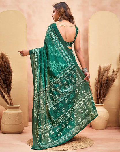 Ready To Wear Green Cotton Printed Saree