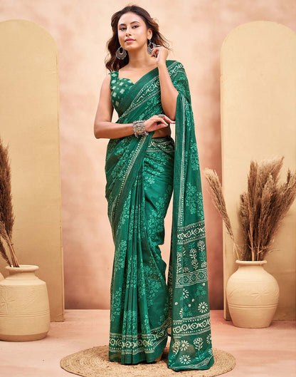 Ready To Wear Green Cotton Printed Saree