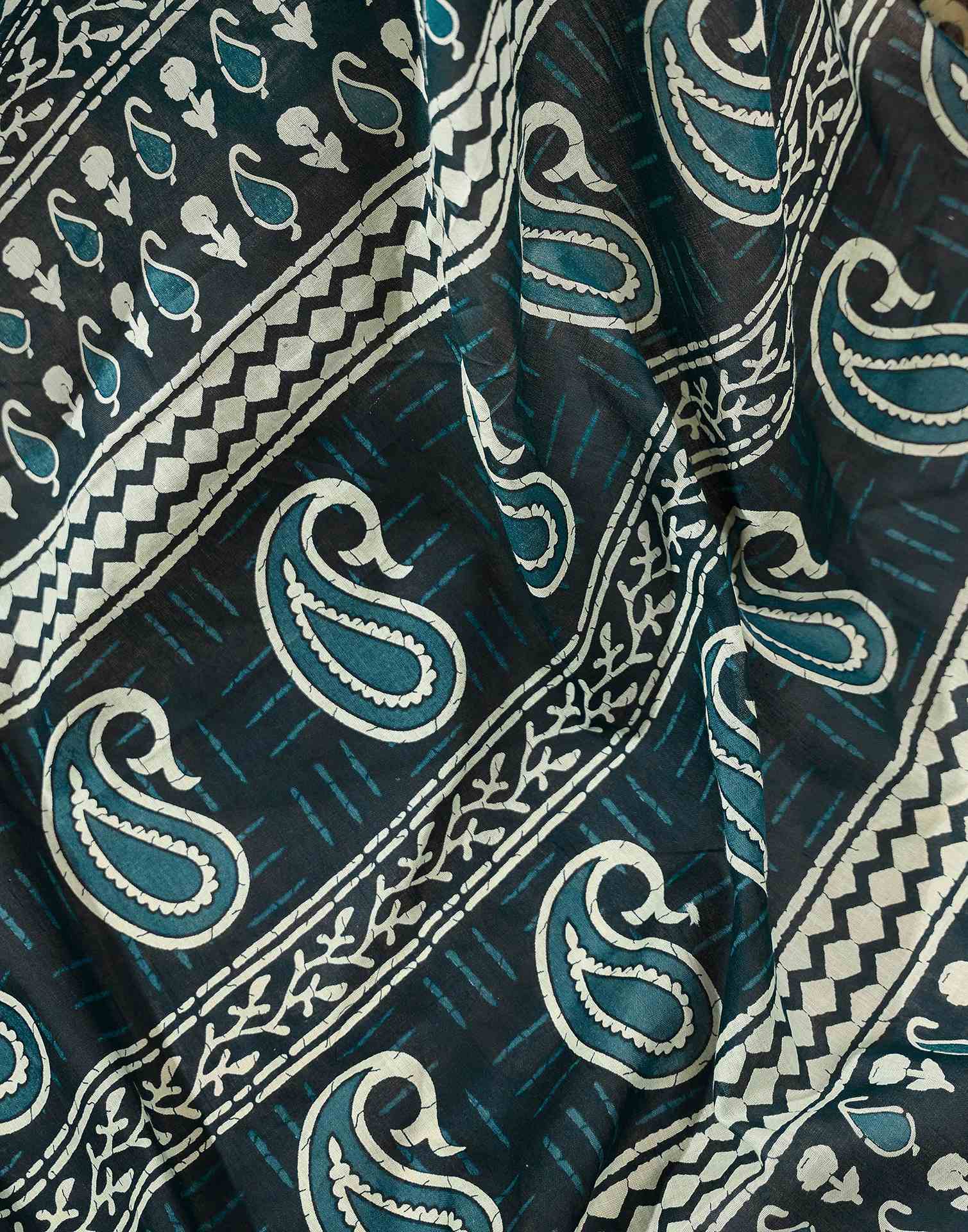 Ready To Wear Dark Rama Green Cotton Printed Saree