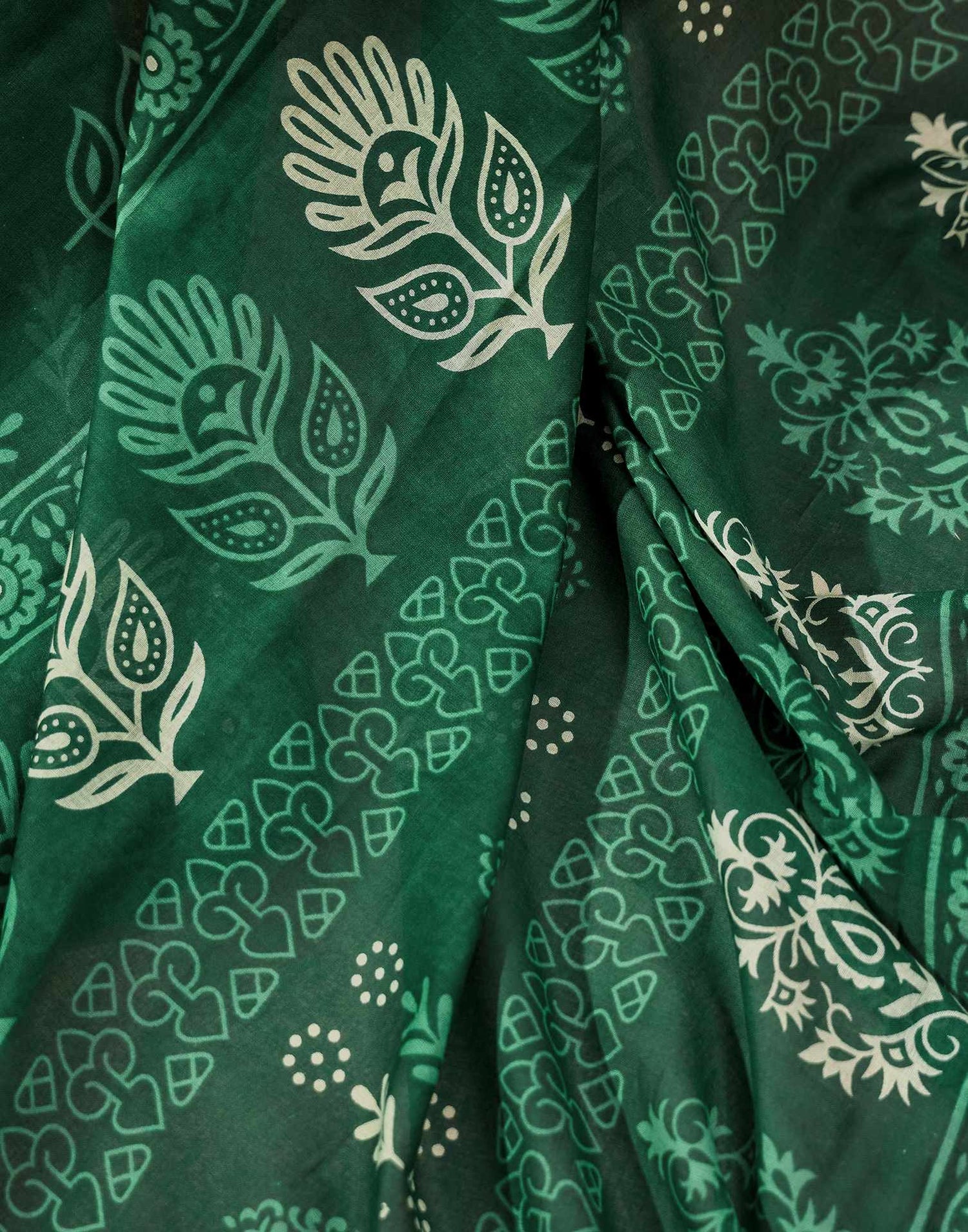 Ready To Wear Dark Green Cotton Printed Saree