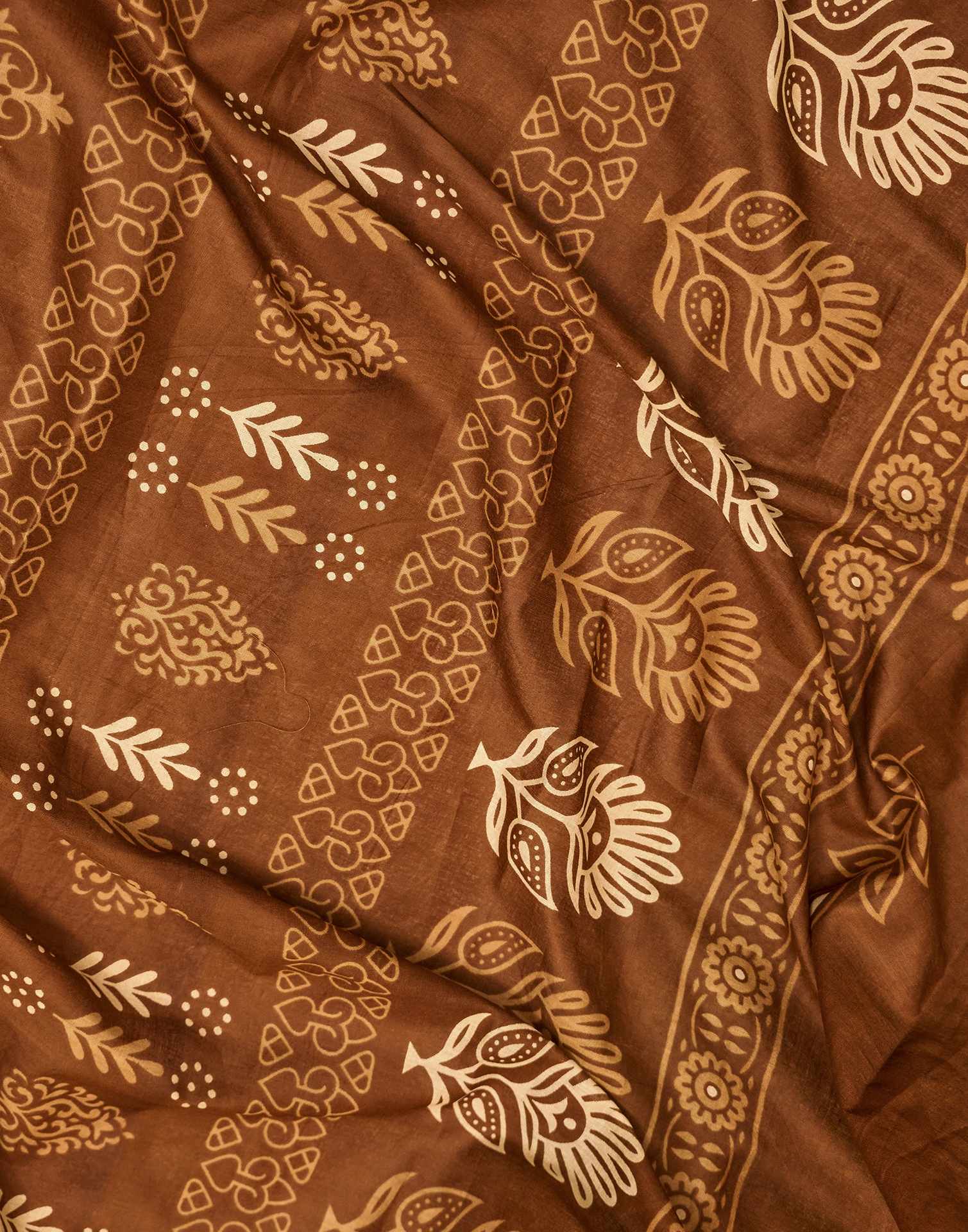 Ready To Wear Brown Cotton Printed Saree