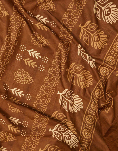 Ready To Wear Brown Cotton Printed Saree