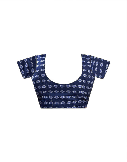 Ready To Wear Navy Blue Cotton Printed Saree