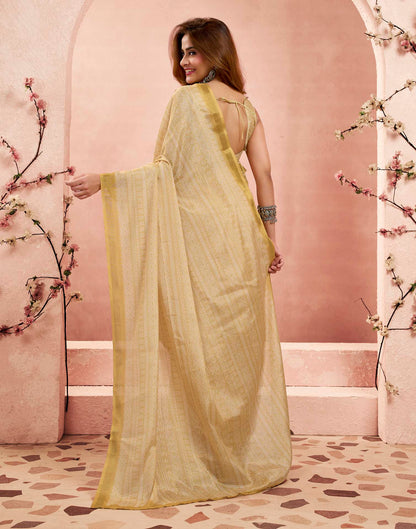 Ready To Wear Dusty Yellow Linen Printed Saree
