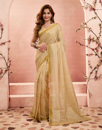 Ready To Wear Dusty Yellow Linen Printed Saree