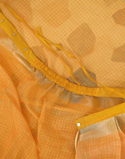 Ready To Wear Mustard Yellow Linen Checkered Printed Saree