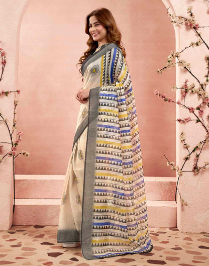 Ready To Wear Beige Linen Printed Saree