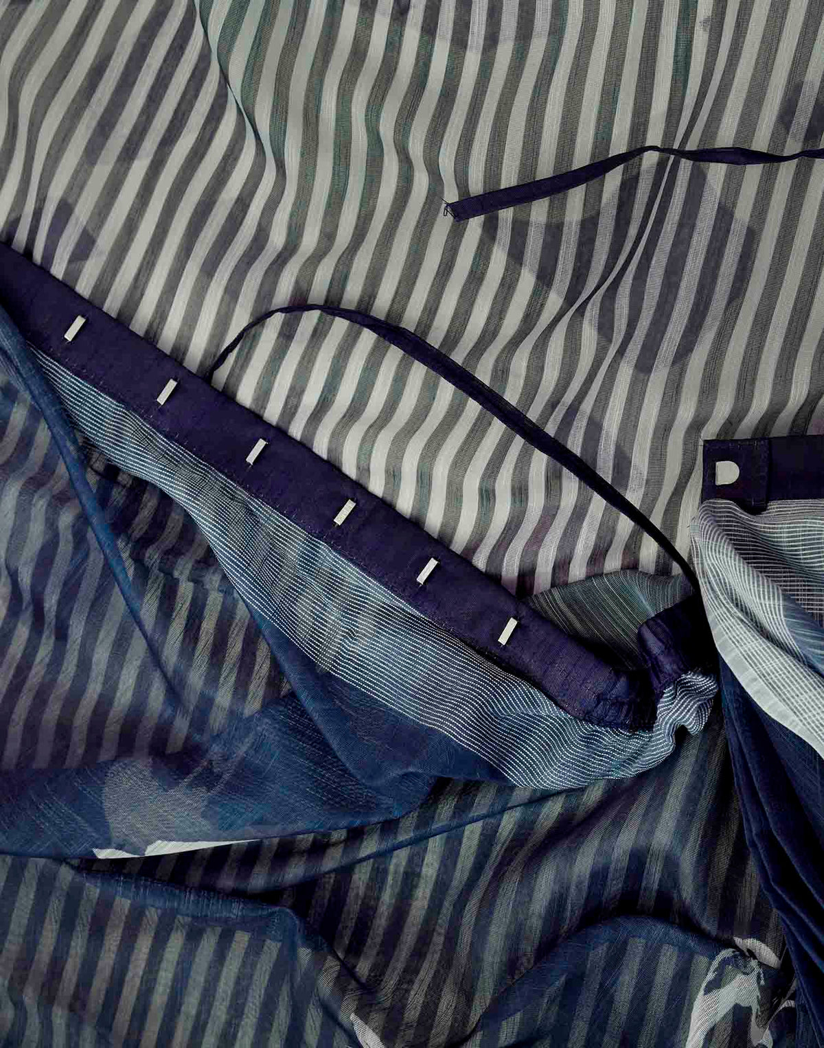 Ready To Wear Denim Blue Linen Printed Saree