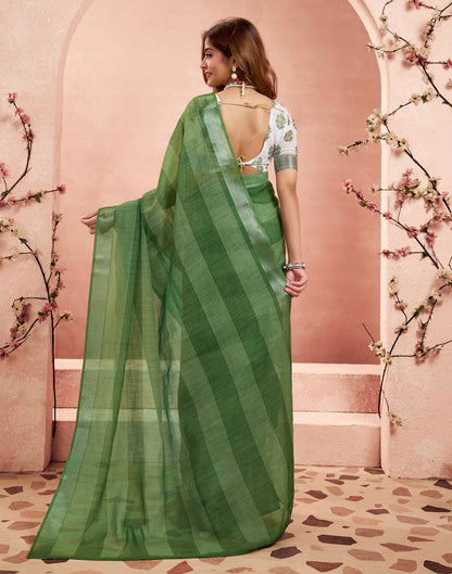 Ready To Wear Green Linen Printed Saree
