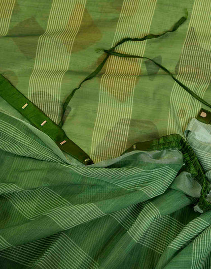 Ready To Wear Green Linen Printed Saree