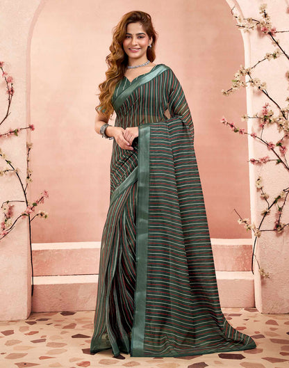 Ready To Wear Dark Green Linen Printed Saree