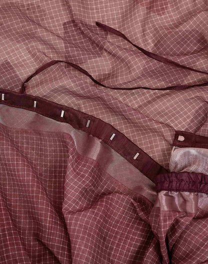 Ready To Wear Dusty Brown Linen Checkered Printed Saree