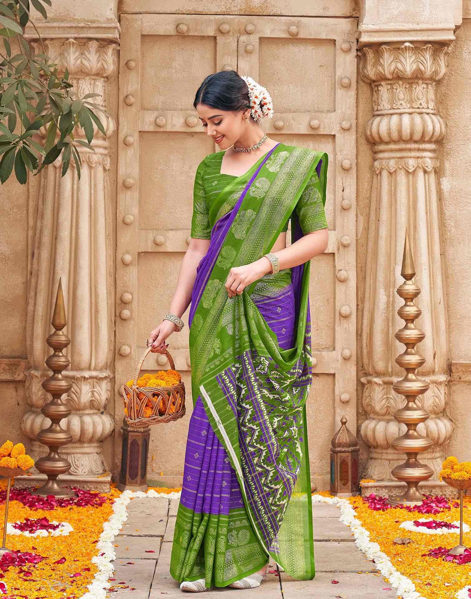 Purple Georgette Foil Printed Saree