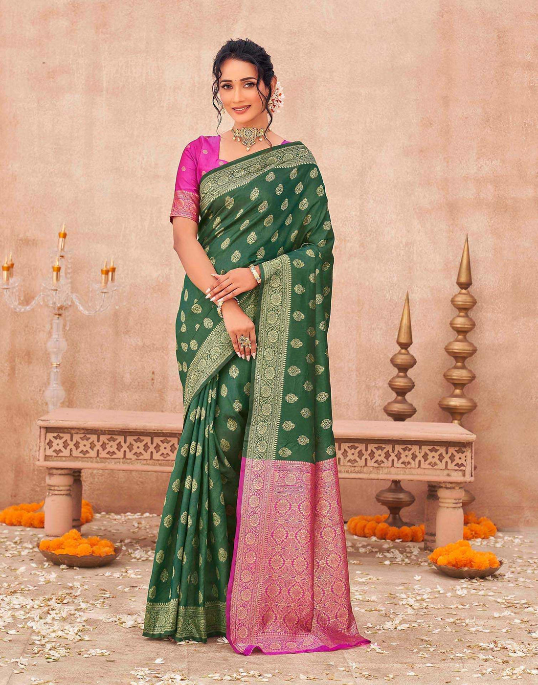 Green Shimmer Silk Woven Banarasi Saree