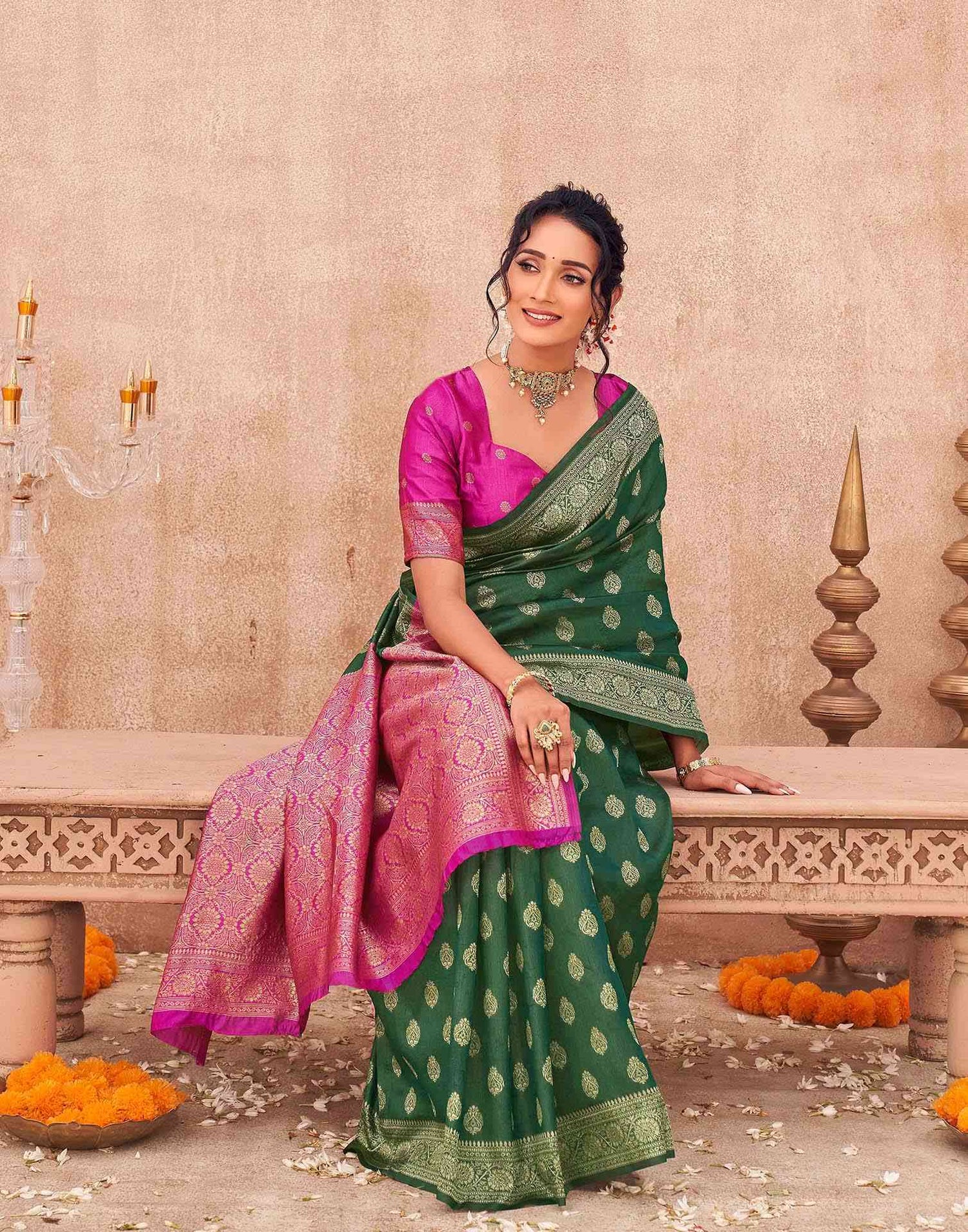 Green Shimmer Silk Woven Banarasi Saree