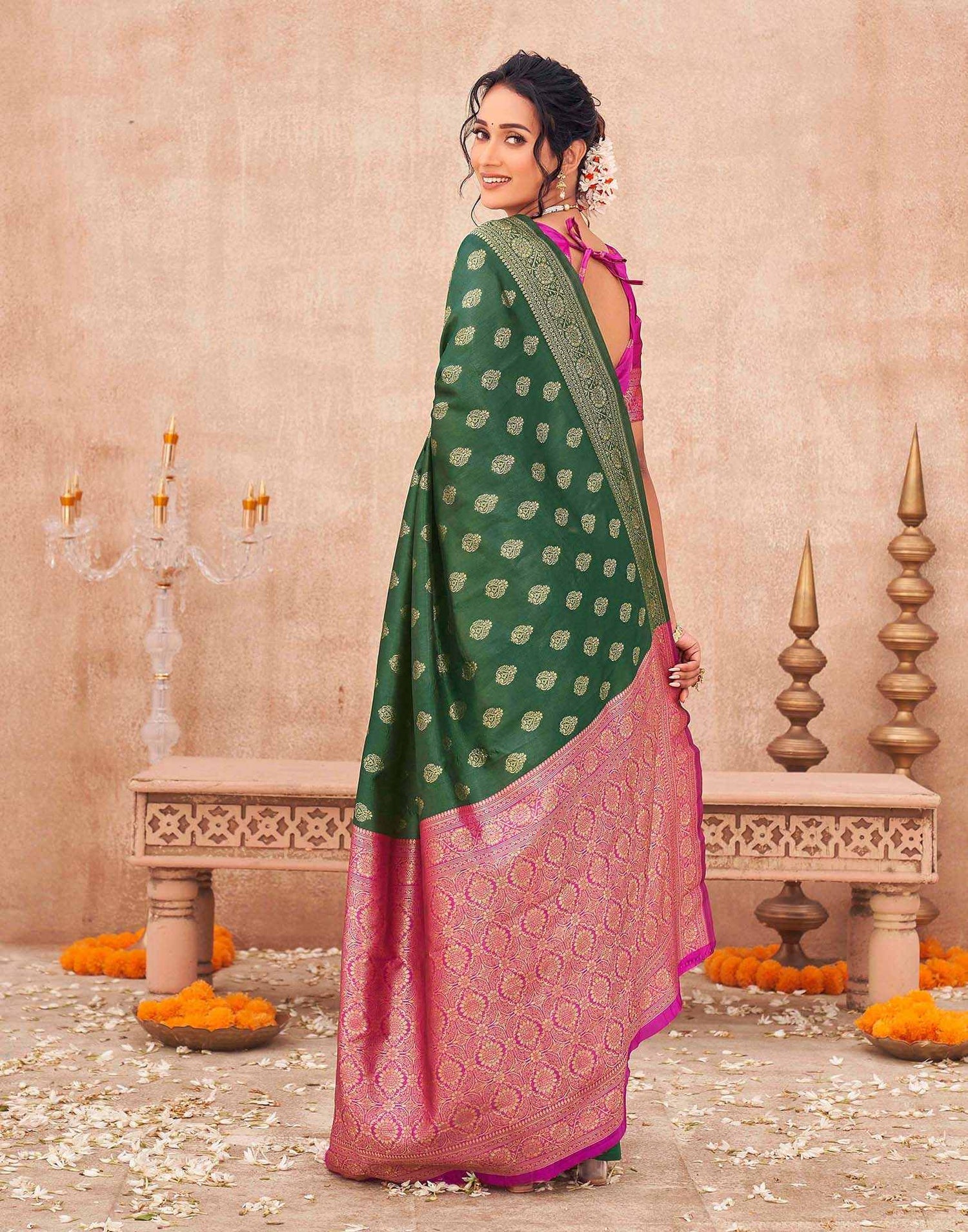 Green Shimmer Silk Woven Banarasi Saree