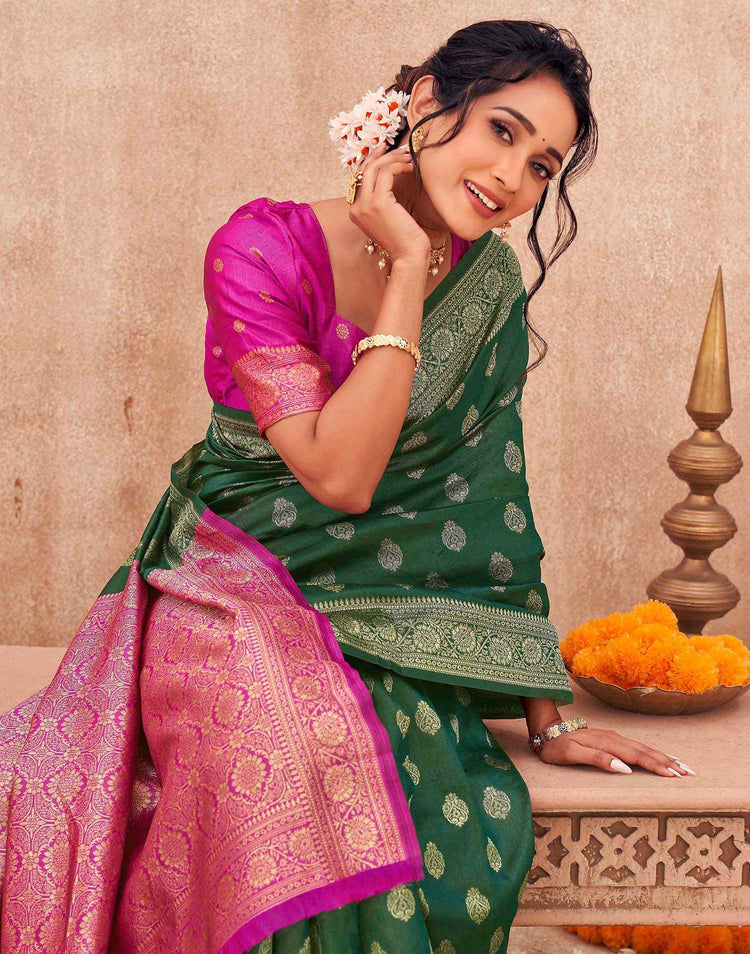Green Shimmer Silk Woven Banarasi Saree