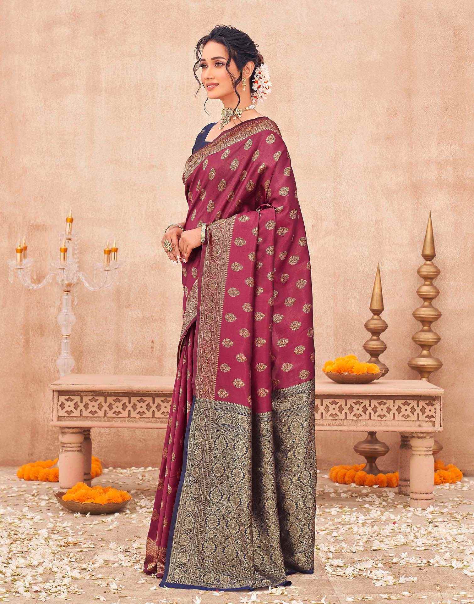 Magenta Shimmer Silk Woven Banarasi Saree