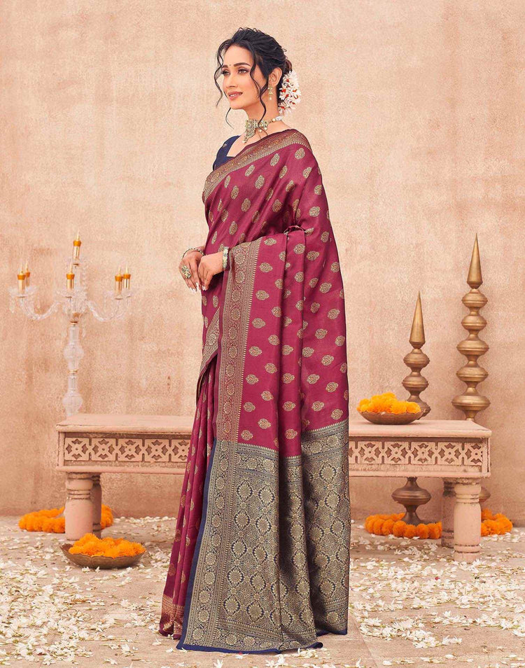 Magenta Shimmer Silk Woven Banarasi Saree
