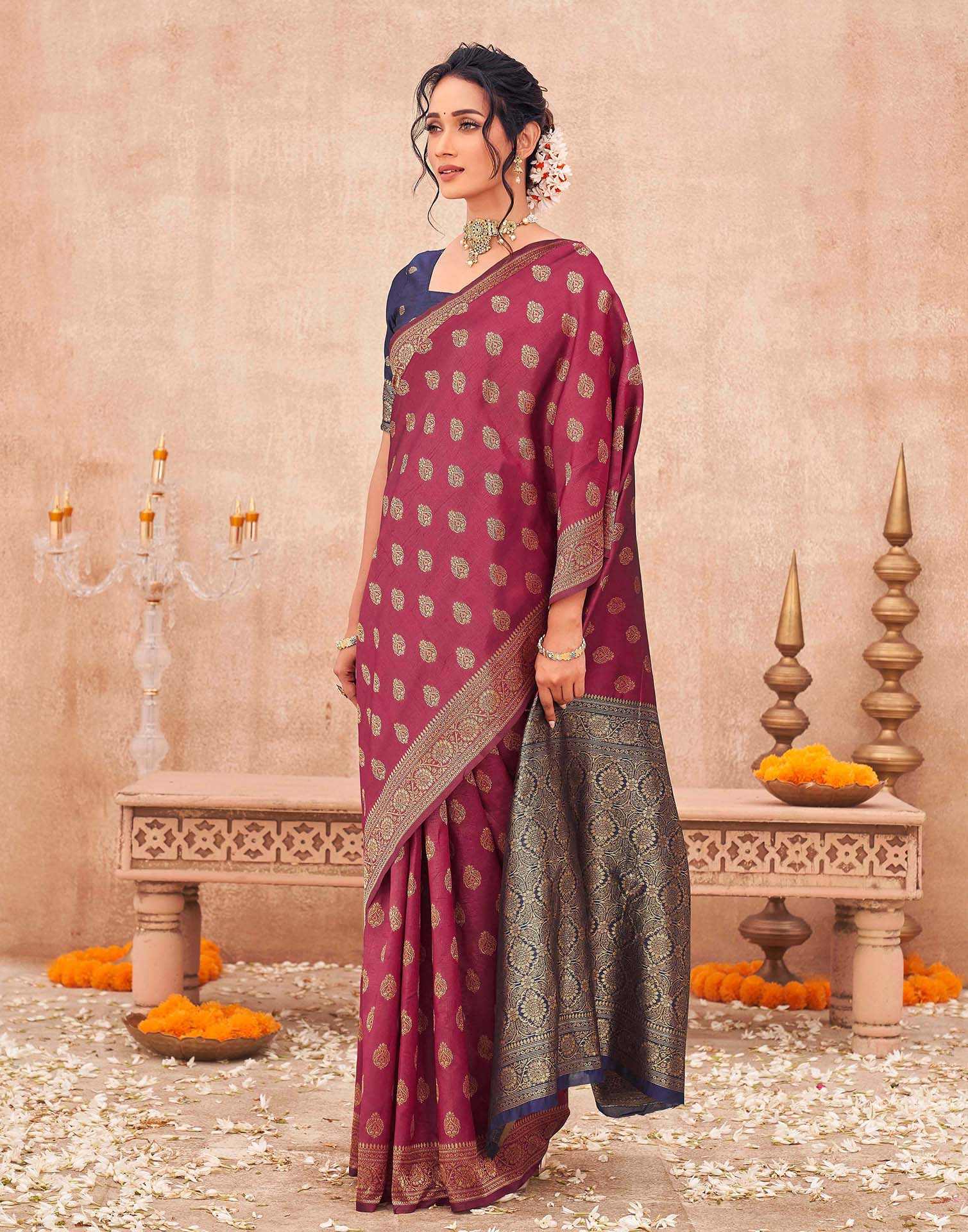 Magenta Shimmer Silk Woven Banarasi Saree