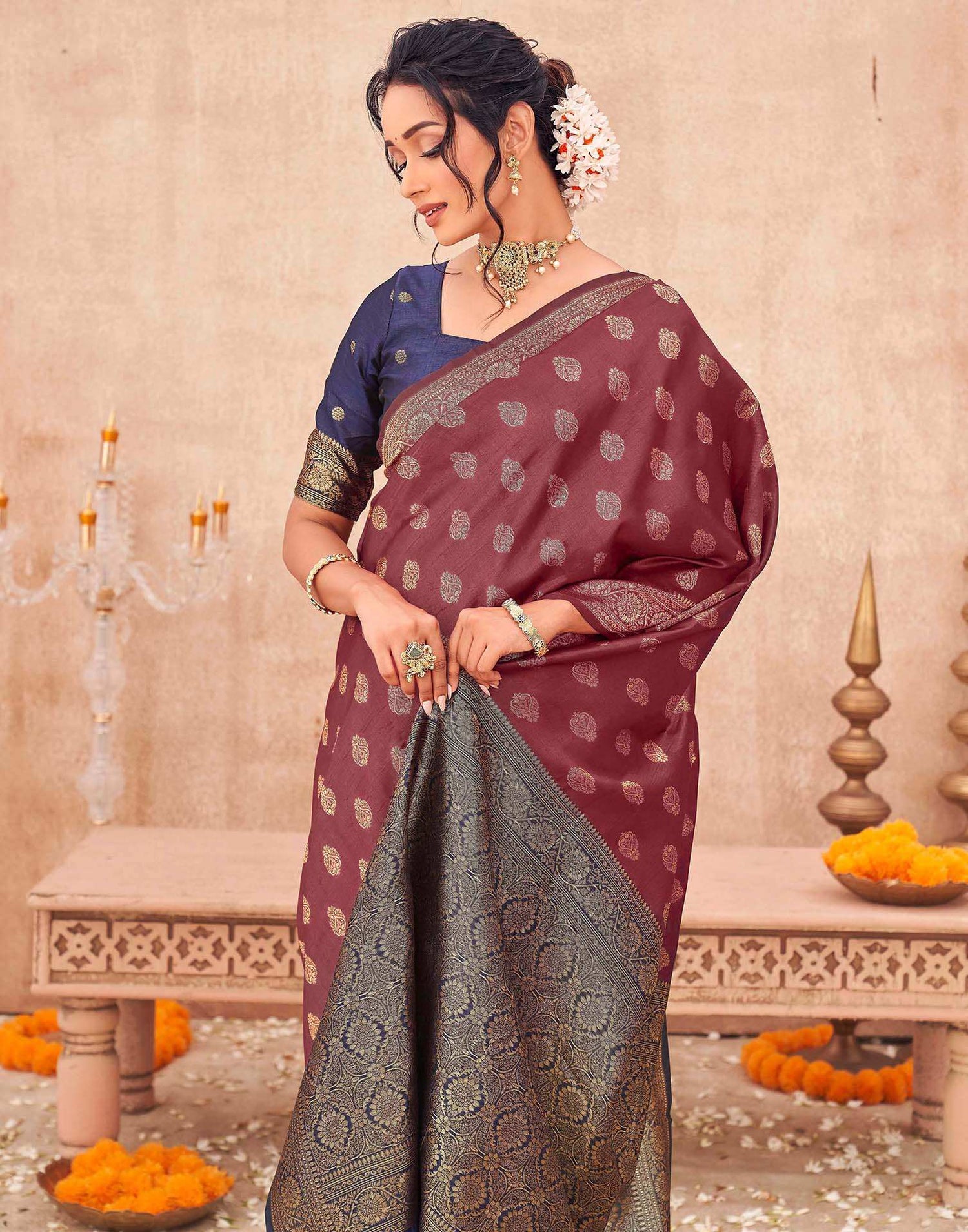 Magenta Shimmer Silk Woven Banarasi Saree