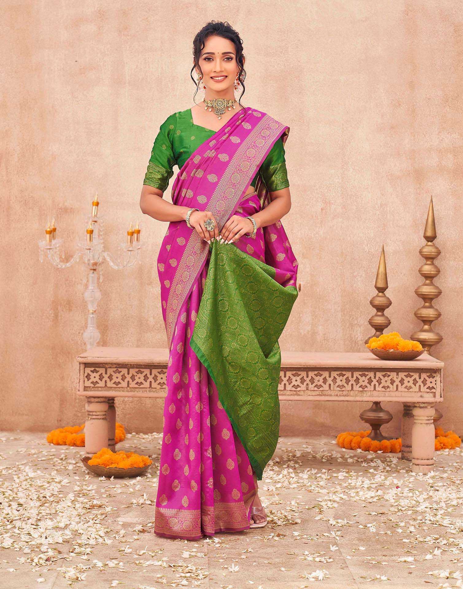 Pink Shimmer Silk Woven Banarasi Saree
