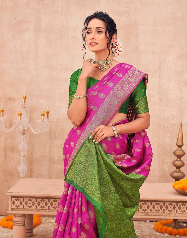 Pink Shimmer Silk Woven Banarasi Saree