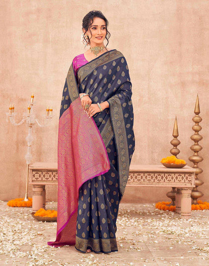 Navy Blue Shimmer Silk Woven Banarasi Saree