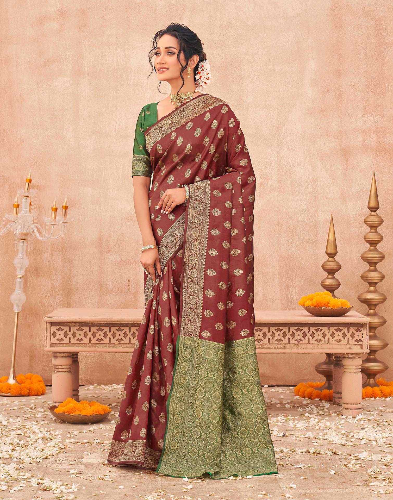 Maroon Shimmer Silk Woven Banarasi Saree