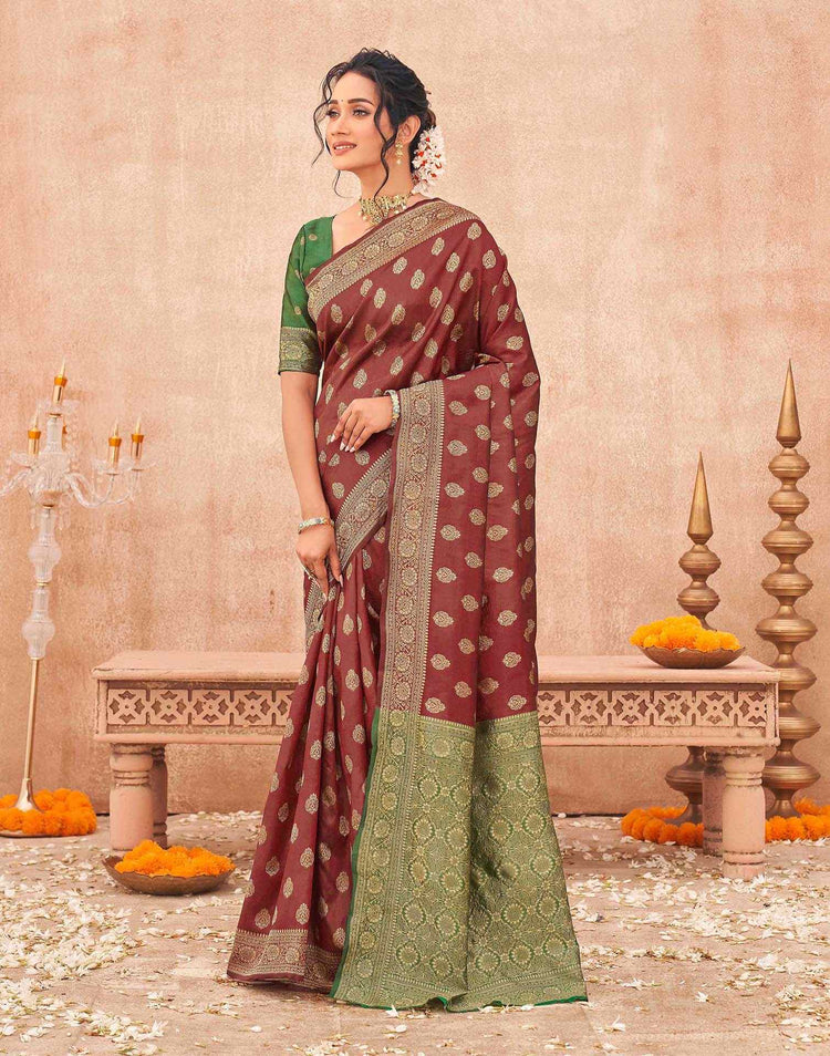 Maroon Shimmer Silk Woven Banarasi Saree