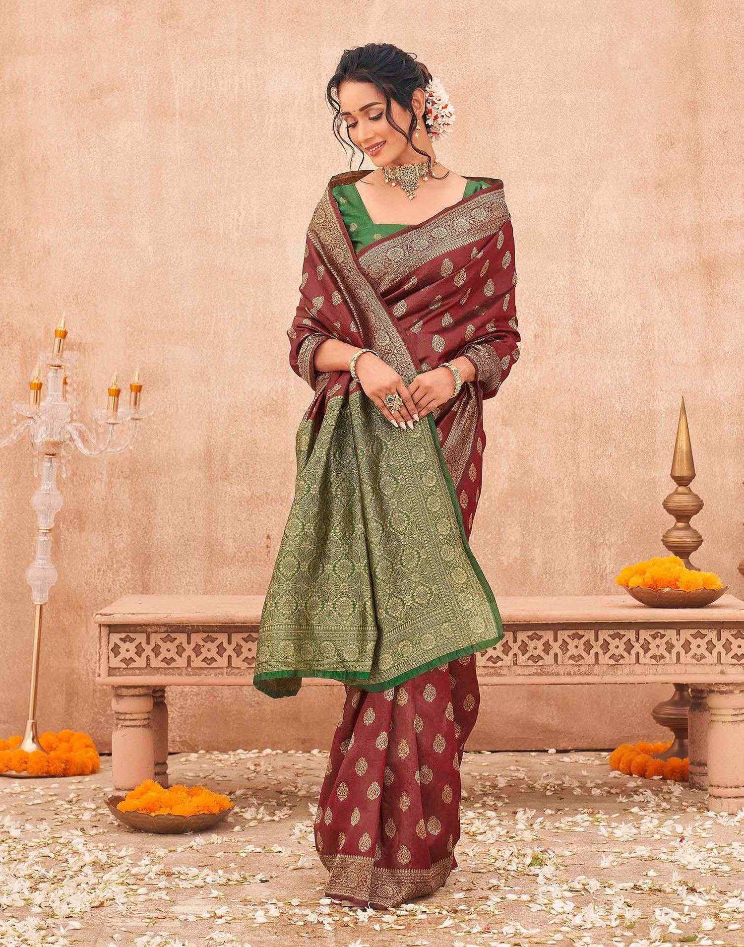 Maroon Shimmer Silk Woven Banarasi Saree