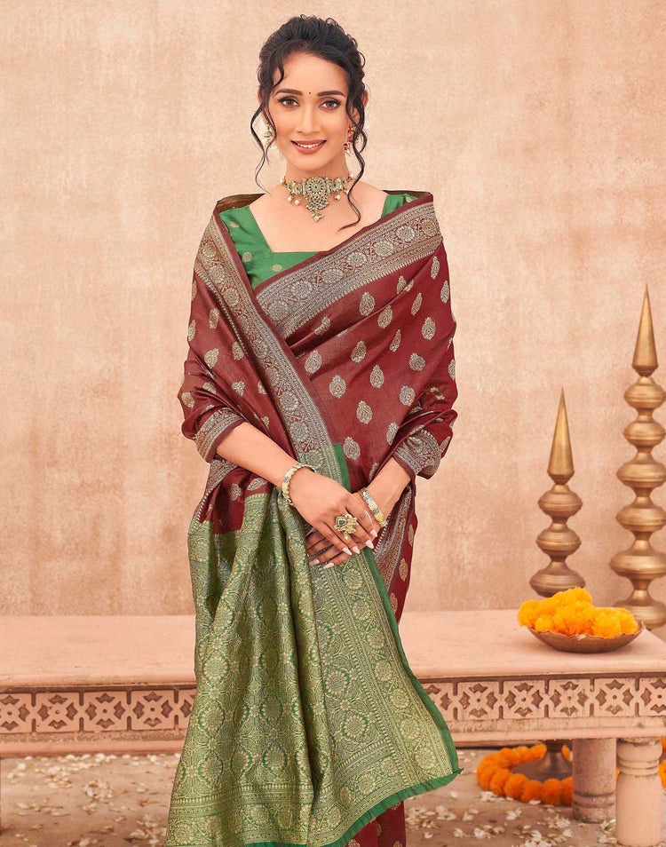 Maroon Shimmer Silk Woven Banarasi Saree
