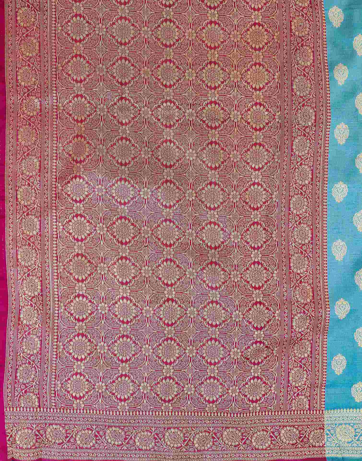 Teal Blue Shimmer Silk Woven Banarasi Saree
