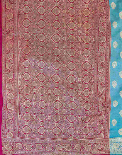 Teal Blue Shimmer Silk Woven Banarasi Saree
