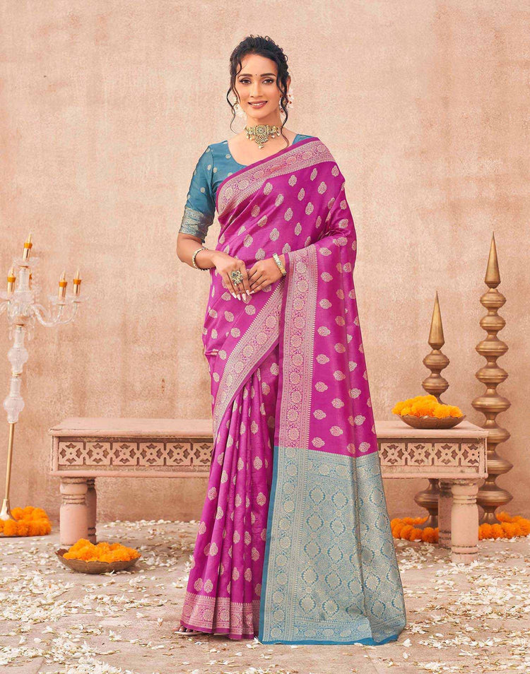 Pink Shimmer Silk Woven Banarasi Saree