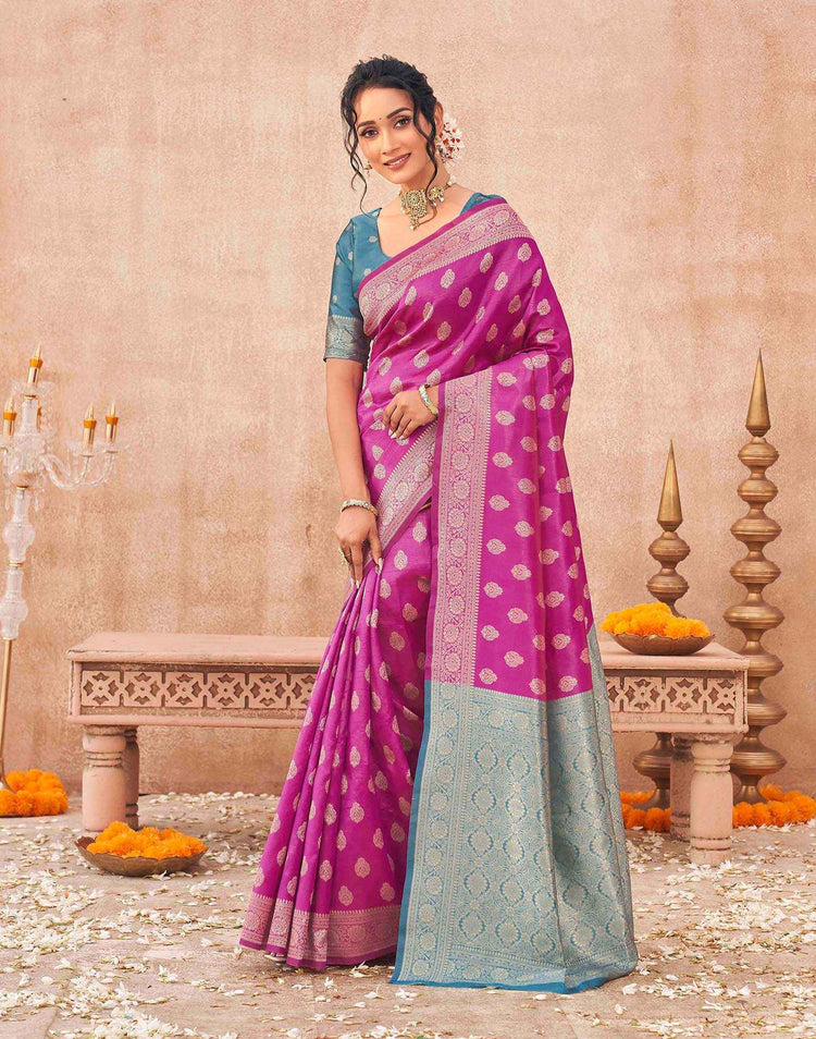 Pink Shimmer Silk Woven Banarasi Saree