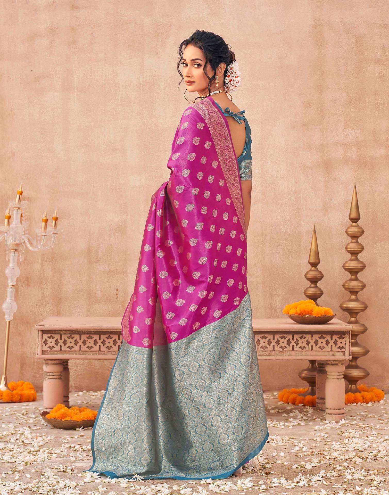 Pink Shimmer Silk Woven Banarasi Saree