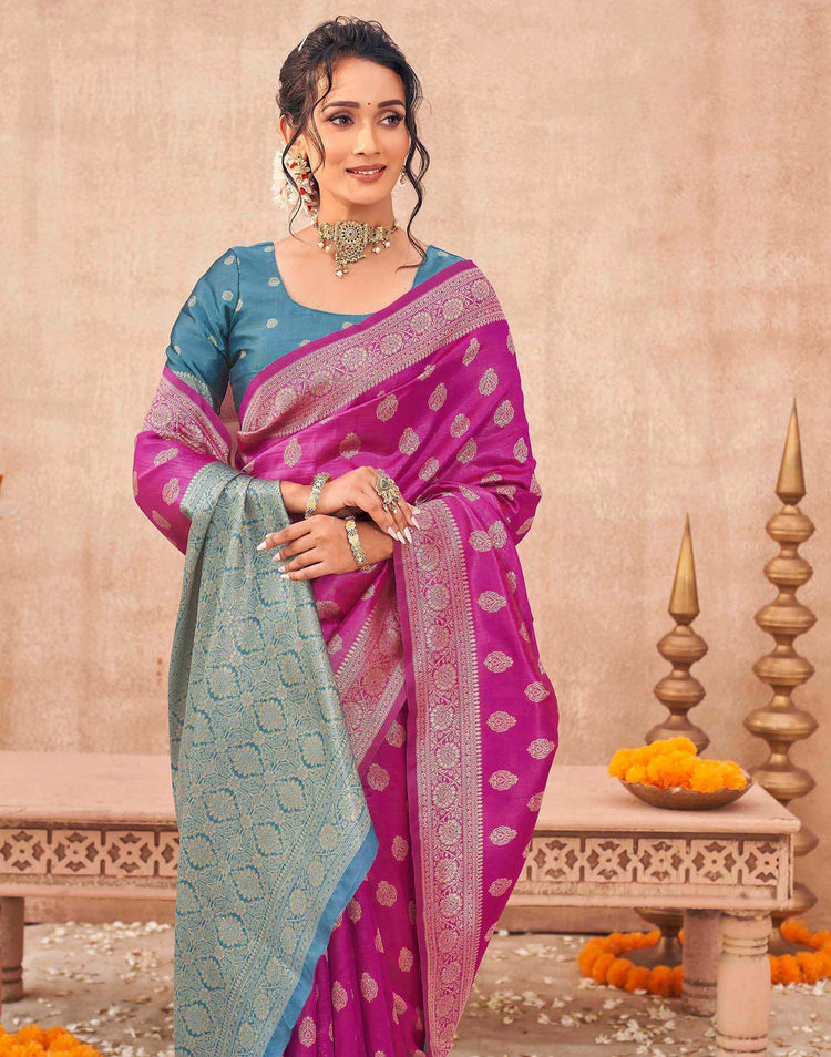 Pink Shimmer Silk Woven Banarasi Saree