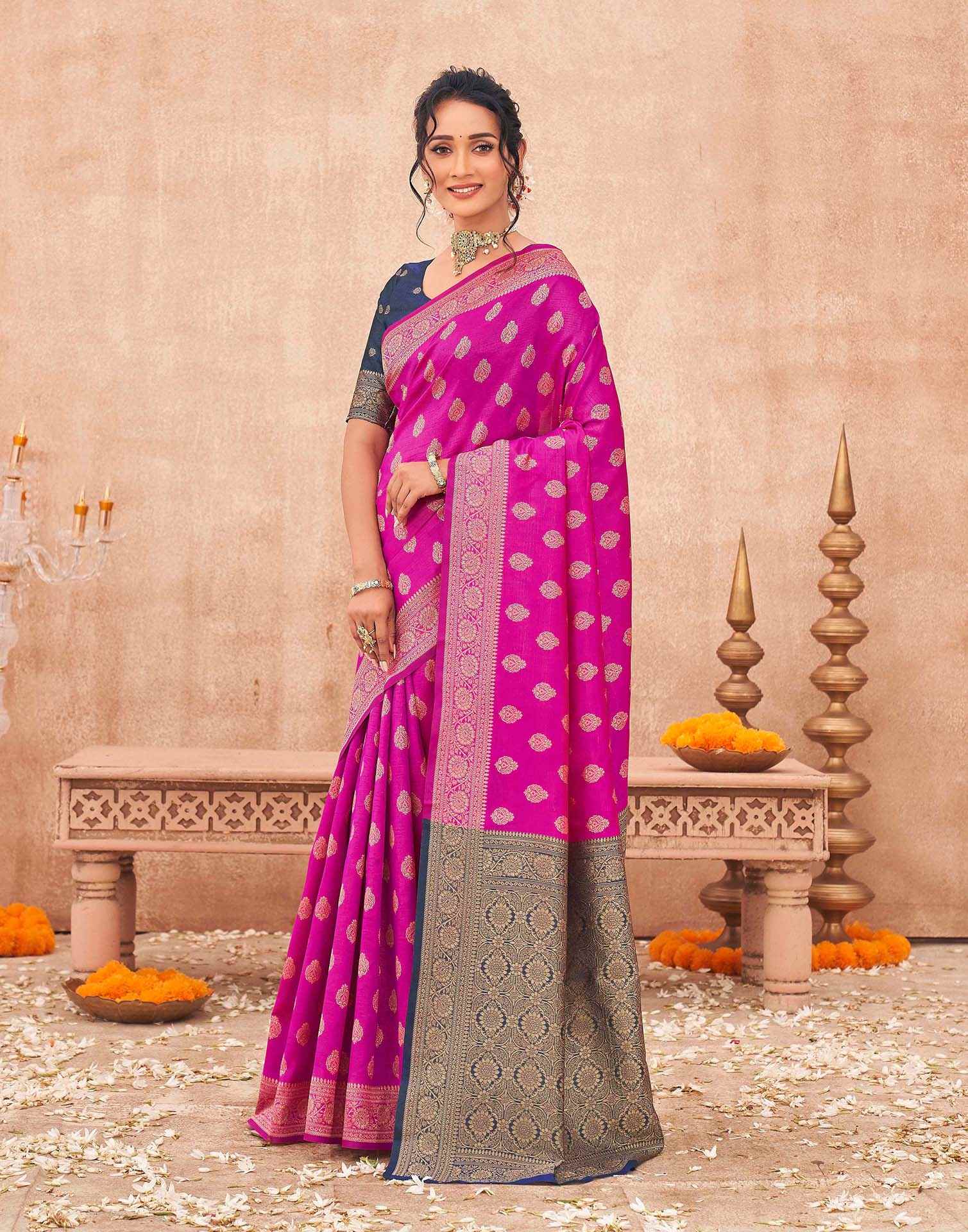 Pink Shimmer Silk Woven Banarasi Saree
