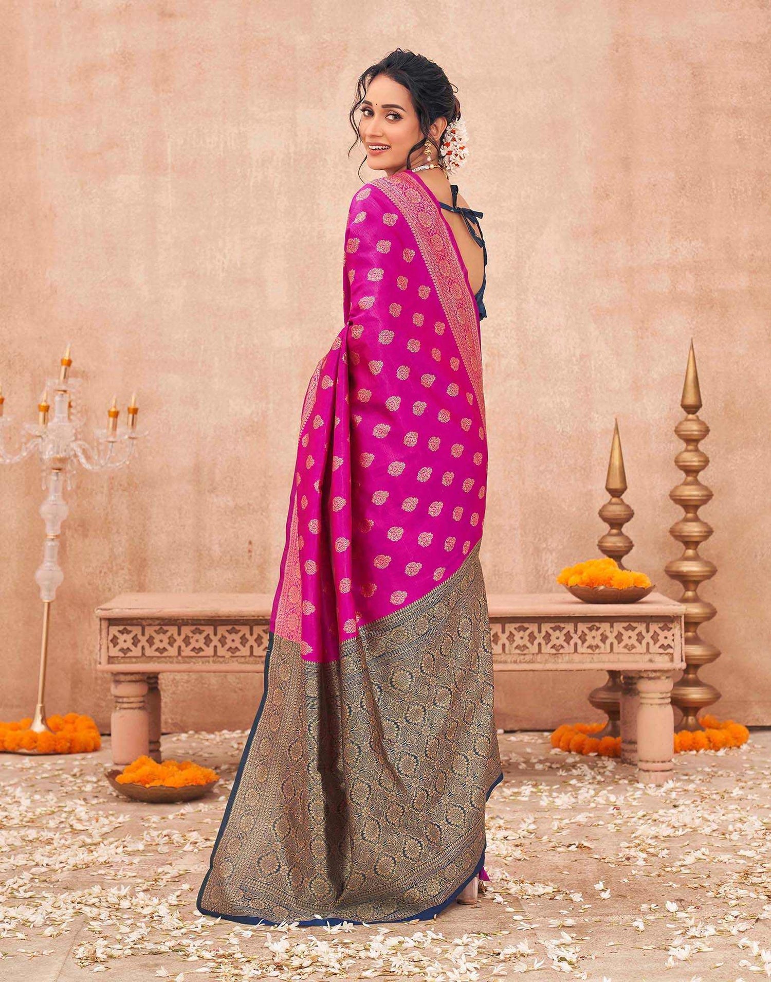 Pink Shimmer Silk Woven Banarasi Saree