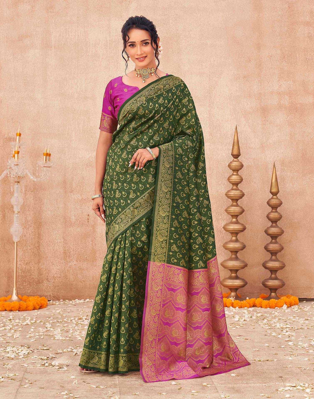 Green Shimmer Silk Woven Banarasi Saree