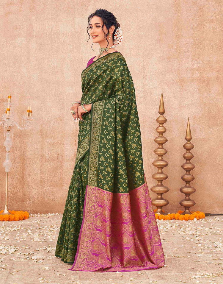 Green Shimmer Silk Woven Banarasi Saree