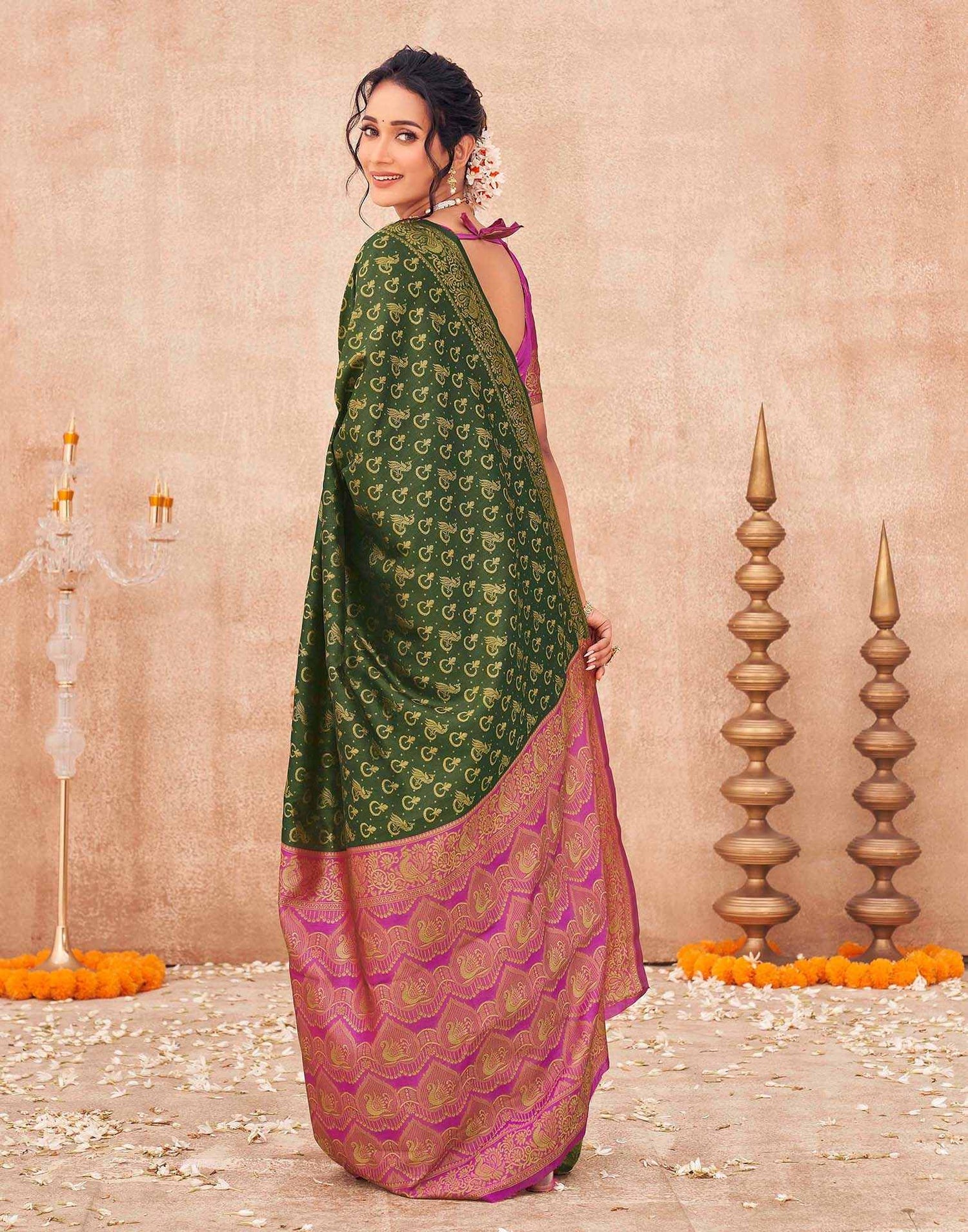 Green Shimmer Silk Woven Banarasi Saree