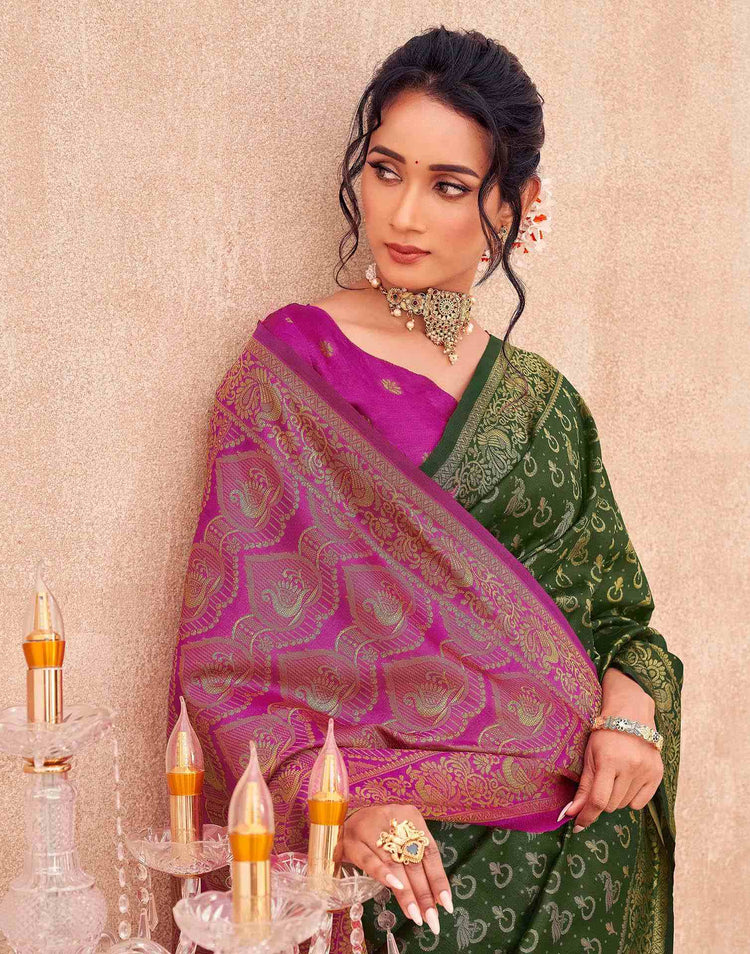 Green Shimmer Silk Woven Banarasi Saree