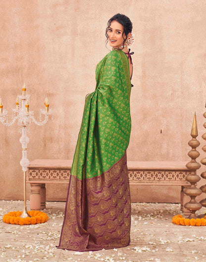 Parrot Green Shimmer Silk Woven Banarasi Saree