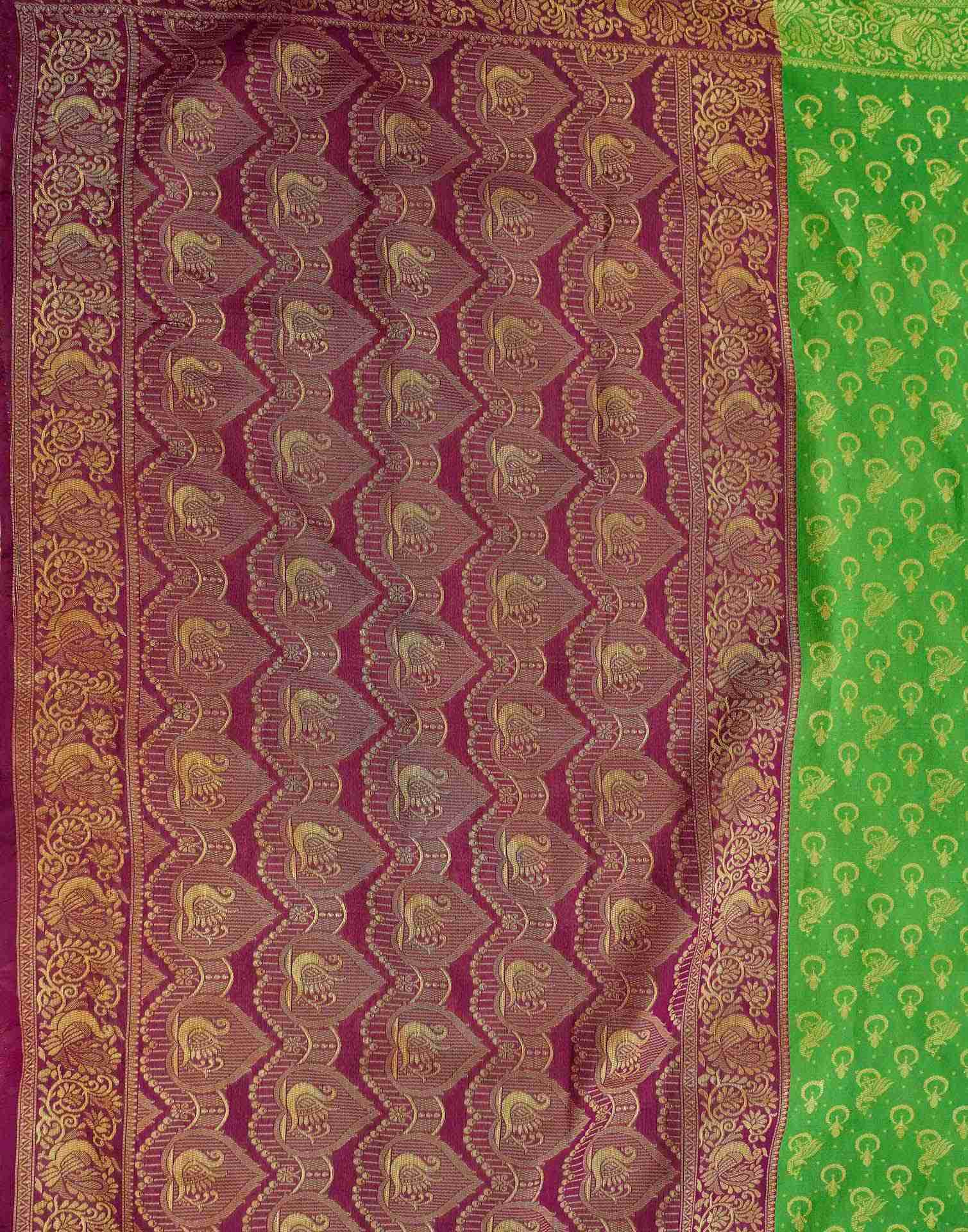 Parrot Green Shimmer Silk Woven Banarasi Saree
