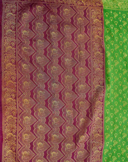 Parrot Green Shimmer Silk Woven Banarasi Saree