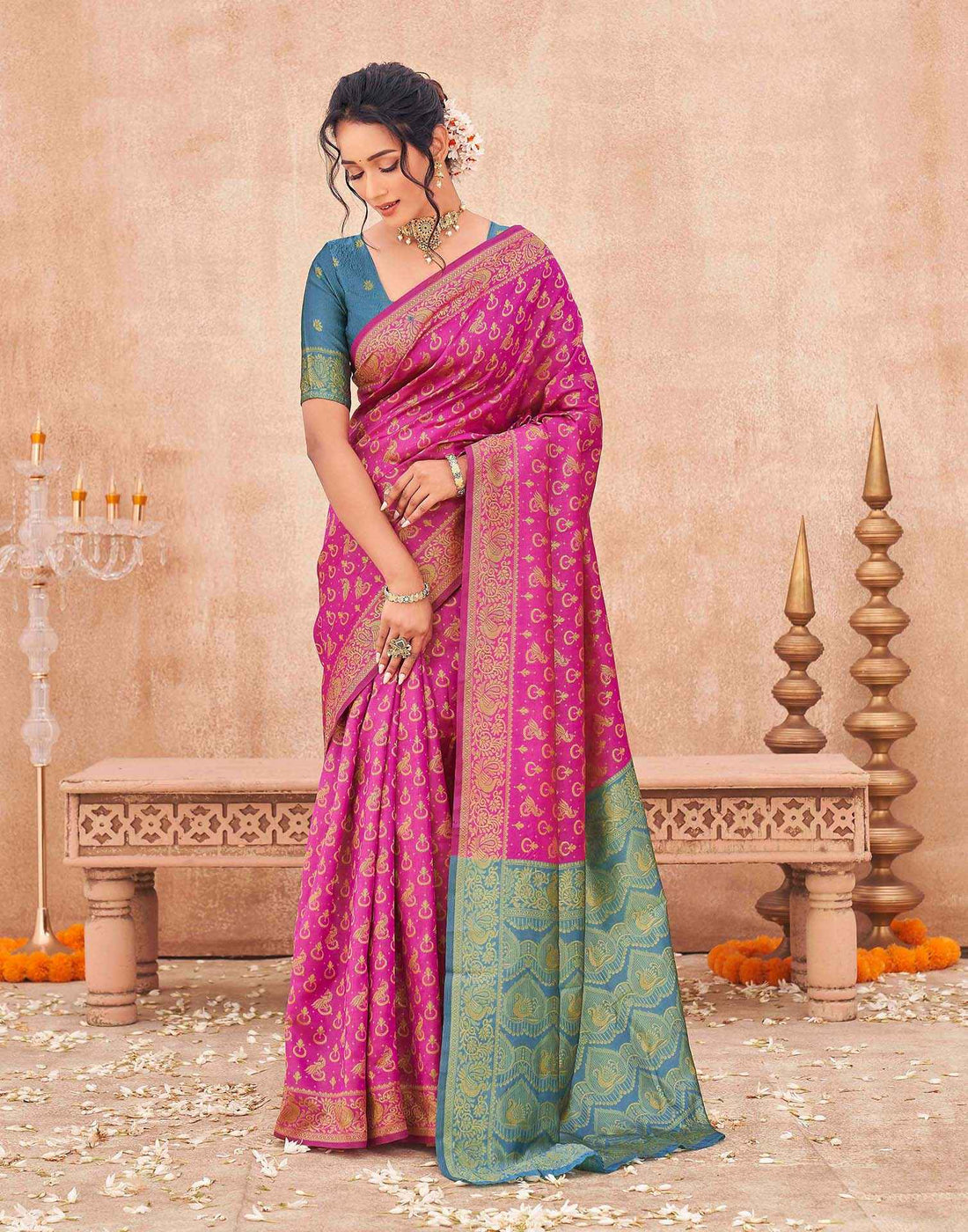 Pink Shimmer Silk Woven Banarasi Saree